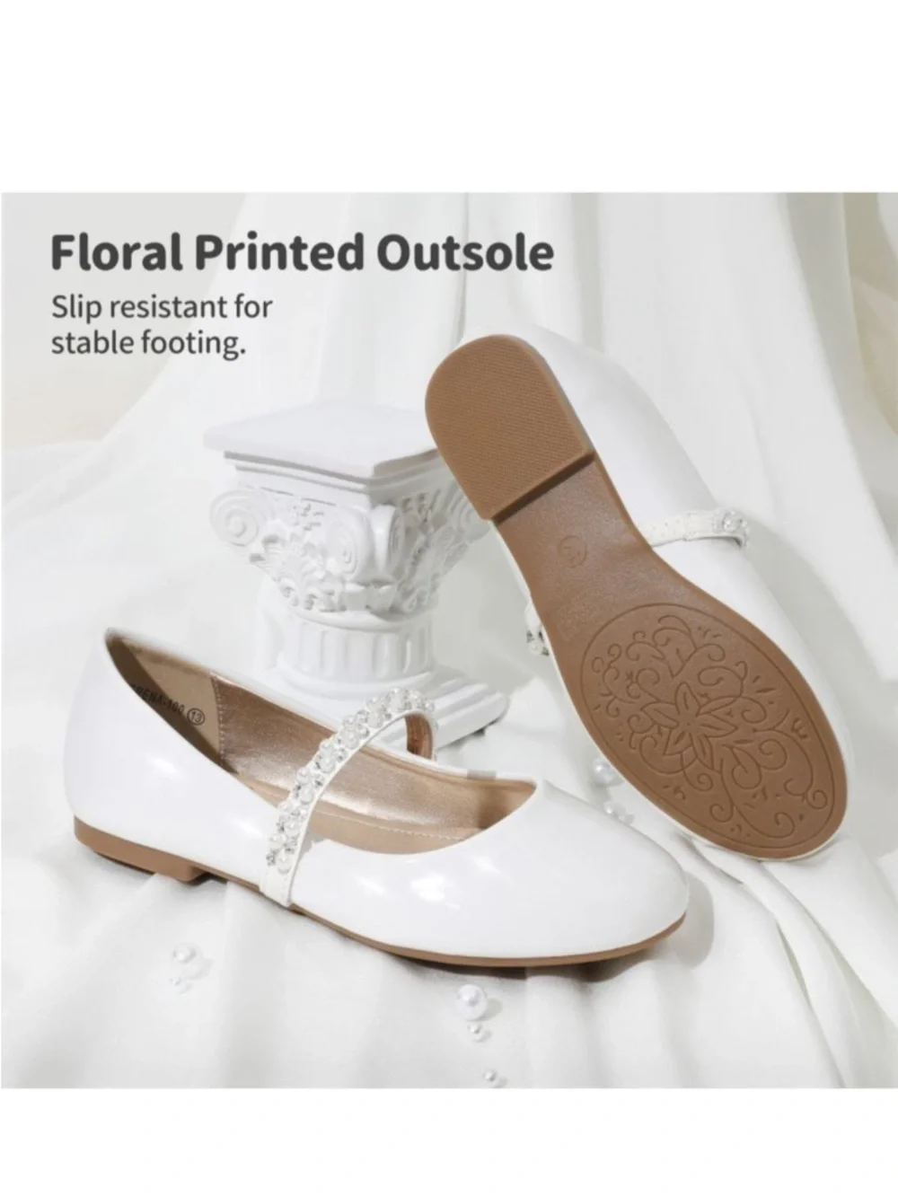 NIB DREAM PAIRS White Patent Leather Girls Mary Jane with Beaded Strap
